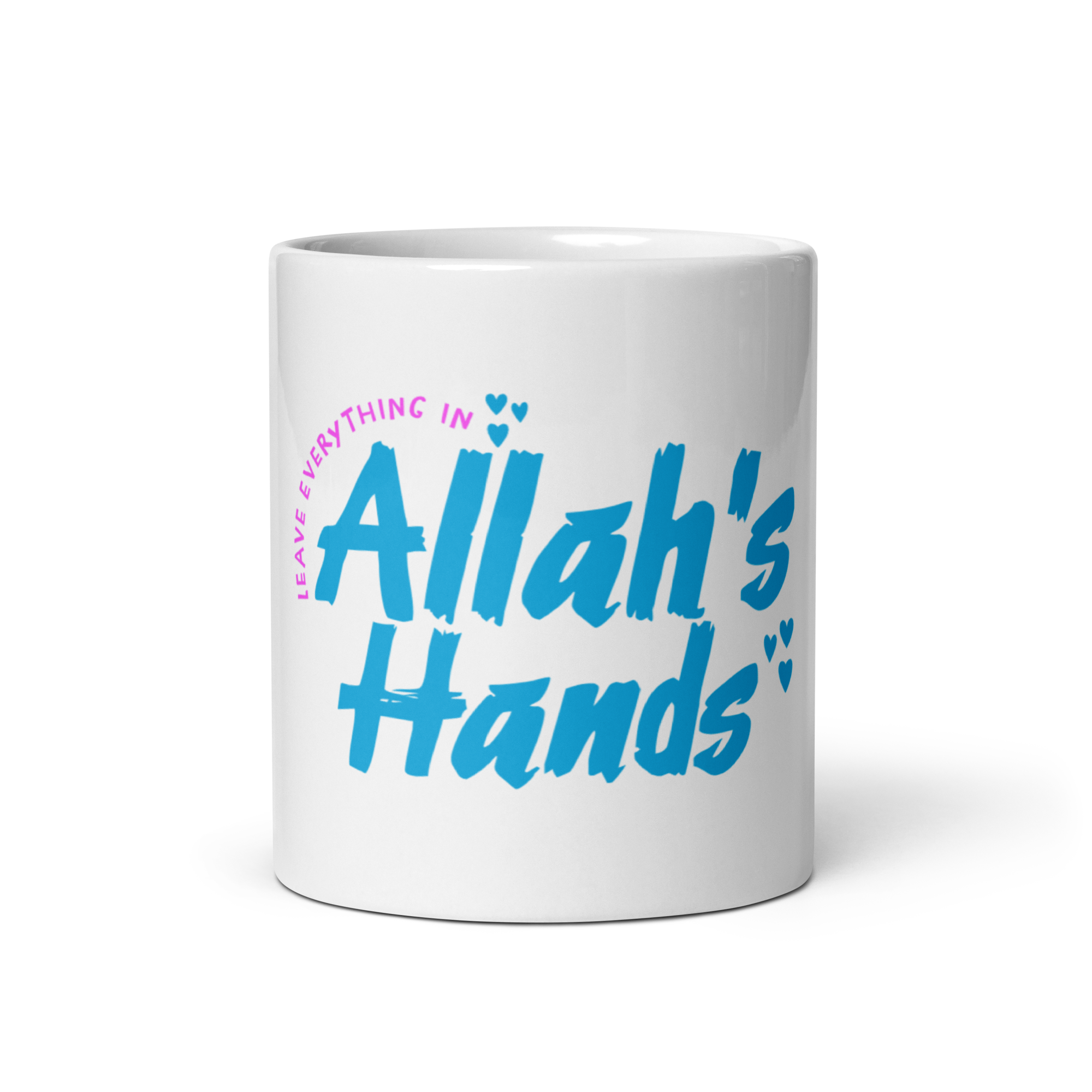 Matte black Ummah mug on wooden table – Islamic lifestyle product