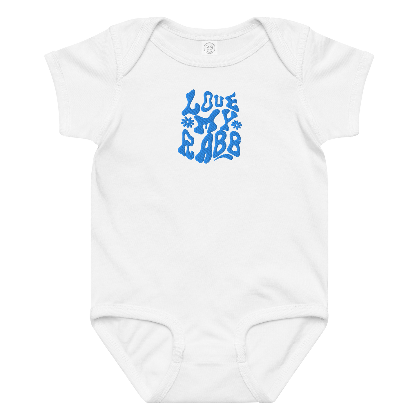 White baby bodysuit with Love My Rabb Arabic design