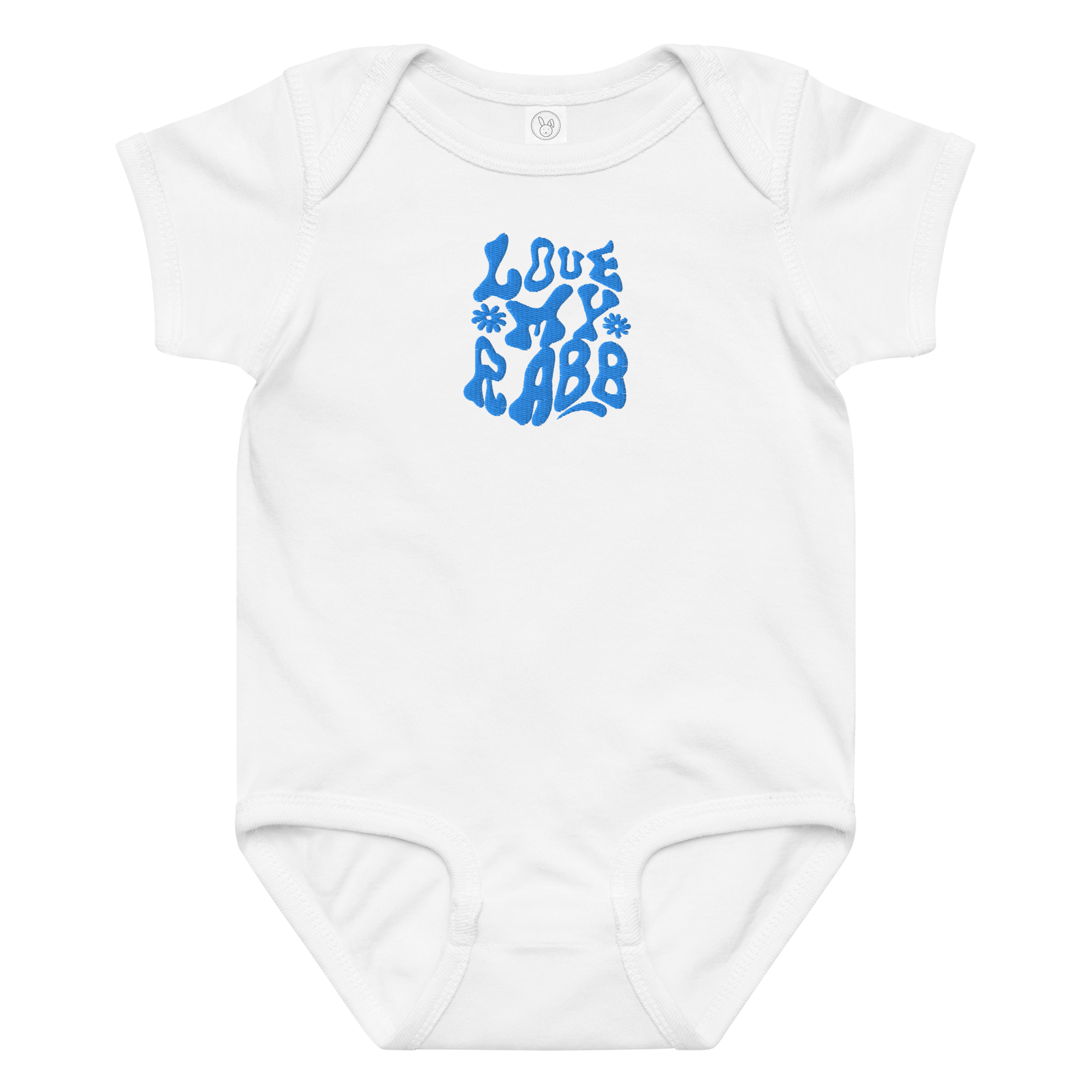 White baby bodysuit with Love My Rabb Arabic design