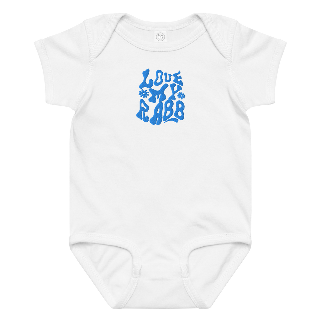 White baby bodysuit with Love My Rabb Arabic design