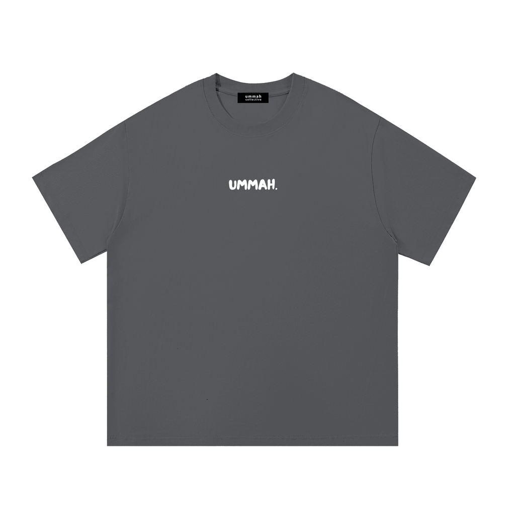 Hardship Comes Ease Grey T-shirt, front product view - Ummah Collective